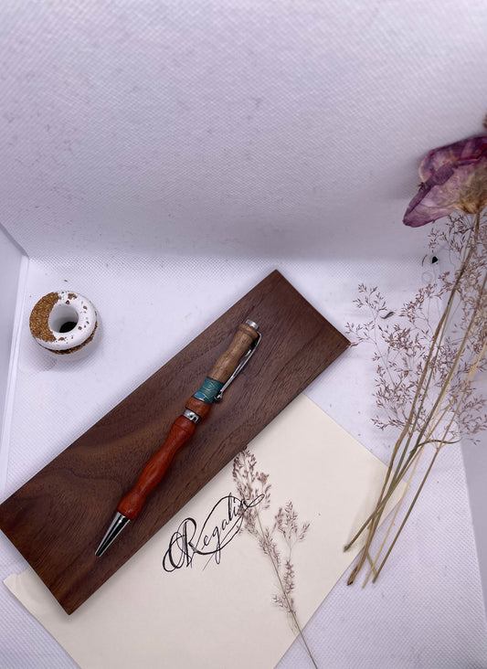 Blue resin & Mixed Walnut Wooden/Hybrid Pen